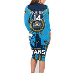 Custom NRL Titans NAIDOC Week Family Matching Long Sleeve Bodycon Dress and Hawaiian Shirt Keep The Fire Burning Indigenous Art