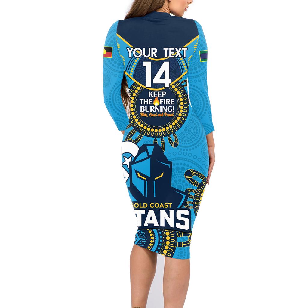 Custom NRL Titans NAIDOC Week Family Matching Long Sleeve Bodycon Dress and Hawaiian Shirt Keep The Fire Burning Indigenous Art