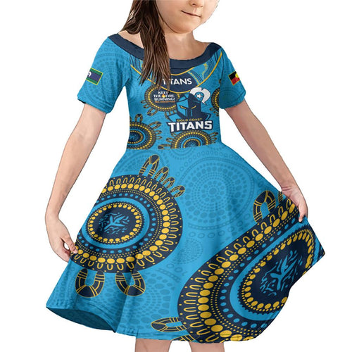 Custom NRL Titans NAIDOC Week Family Matching Mermaid Dress and Hawaiian Shirt Keep The Fire Burning Indigenous Art