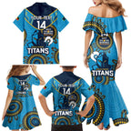 Custom NRL Titans NAIDOC Week Family Matching Mermaid Dress and Hawaiian Shirt Keep The Fire Burning Indigenous Art