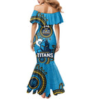 Custom NRL Titans NAIDOC Week Family Matching Mermaid Dress and Hawaiian Shirt Keep The Fire Burning Indigenous Art