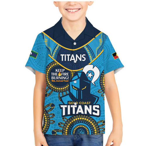 Custom NRL Titans NAIDOC Week Family Matching Mermaid Dress and Hawaiian Shirt Keep The Fire Burning Indigenous Art