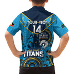 Custom NRL Titans NAIDOC Week Family Matching Off The Shoulder Long Sleeve Dress and Hawaiian Shirt Keep The Fire Burning Indigenous Art