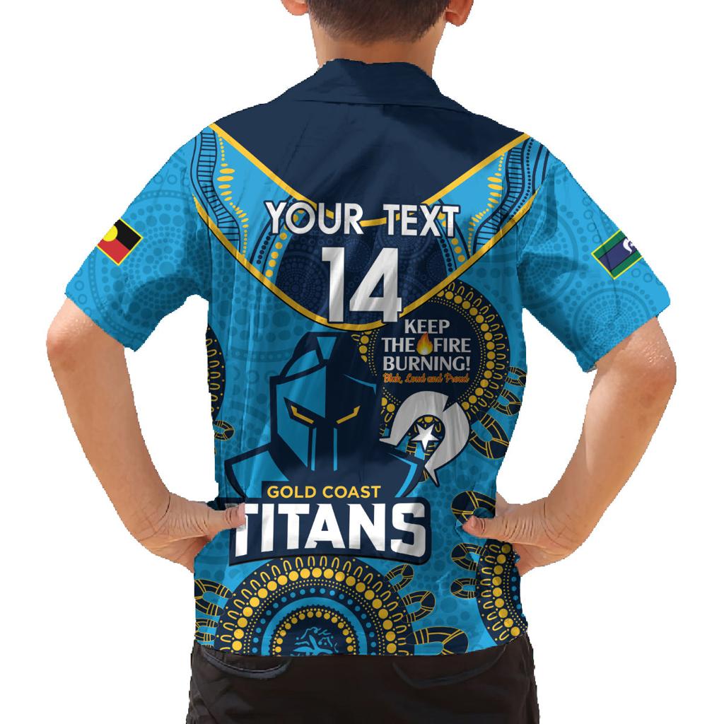 Custom NRL Titans NAIDOC Week Family Matching Off The Shoulder Long Sleeve Dress and Hawaiian Shirt Keep The Fire Burning Indigenous Art