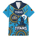 Custom NRL Titans NAIDOC Week Family Matching Off The Shoulder Long Sleeve Dress and Hawaiian Shirt Keep The Fire Burning Indigenous Art