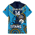 Custom NRL Titans NAIDOC Week Family Matching Off The Shoulder Long Sleeve Dress and Hawaiian Shirt Keep The Fire Burning Indigenous Art