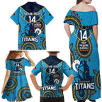 Custom NRL Titans NAIDOC Week Family Matching Off Shoulder Maxi Dress and Hawaiian Shirt Keep The Fire Burning Indigenous Art
