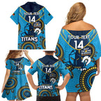 Custom NRL Titans NAIDOC Week Family Matching Off Shoulder Short Dress and Hawaiian Shirt Keep The Fire Burning Indigenous Art
