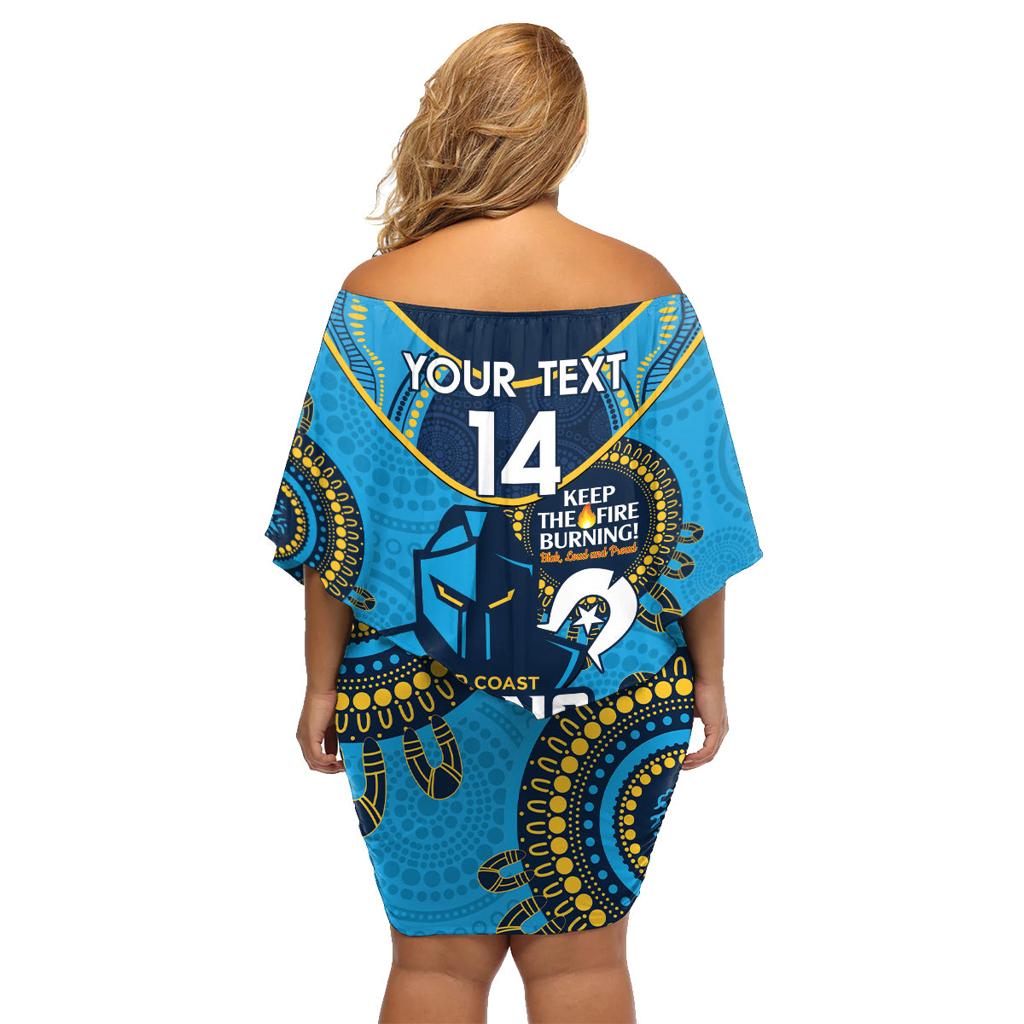 Custom NRL Titans NAIDOC Week Family Matching Off Shoulder Short Dress and Hawaiian Shirt Keep The Fire Burning Indigenous Art