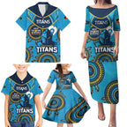 Custom NRL Titans NAIDOC Week Family Matching Puletasi and Hawaiian Shirt Keep The Fire Burning Indigenous Art