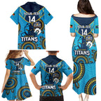 Custom NRL Titans NAIDOC Week Family Matching Puletasi and Hawaiian Shirt Keep The Fire Burning Indigenous Art