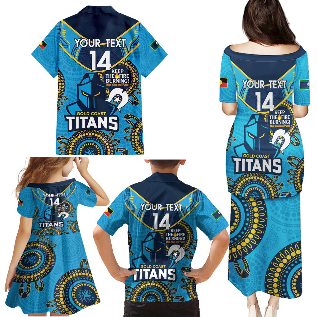 Custom NRL Titans NAIDOC Week Family Matching Puletasi and Hawaiian Shirt Keep The Fire Burning Indigenous Art