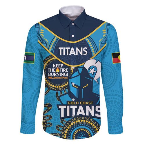 Custom NRL Titans NAIDOC Week Family Matching Puletasi and Hawaiian Shirt Keep The Fire Burning Indigenous Art