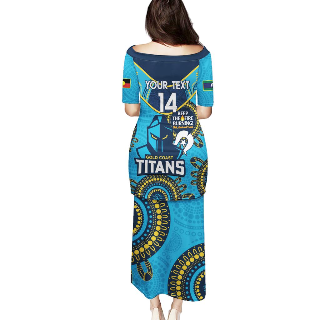 Custom NRL Titans NAIDOC Week Family Matching Puletasi and Hawaiian Shirt Keep The Fire Burning Indigenous Art