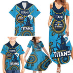 Custom NRL Titans NAIDOC Week Family Matching Summer Maxi Dress and Hawaiian Shirt Keep The Fire Burning Indigenous Art