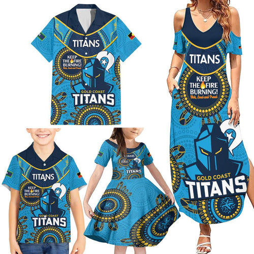Custom NRL Titans NAIDOC Week Family Matching Summer Maxi Dress and Hawaiian Shirt Keep The Fire Burning Indigenous Art