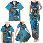 Custom NRL Titans NAIDOC Week Family Matching Tank Maxi Dress and Hawaiian Shirt Keep The Fire Burning Indigenous Art