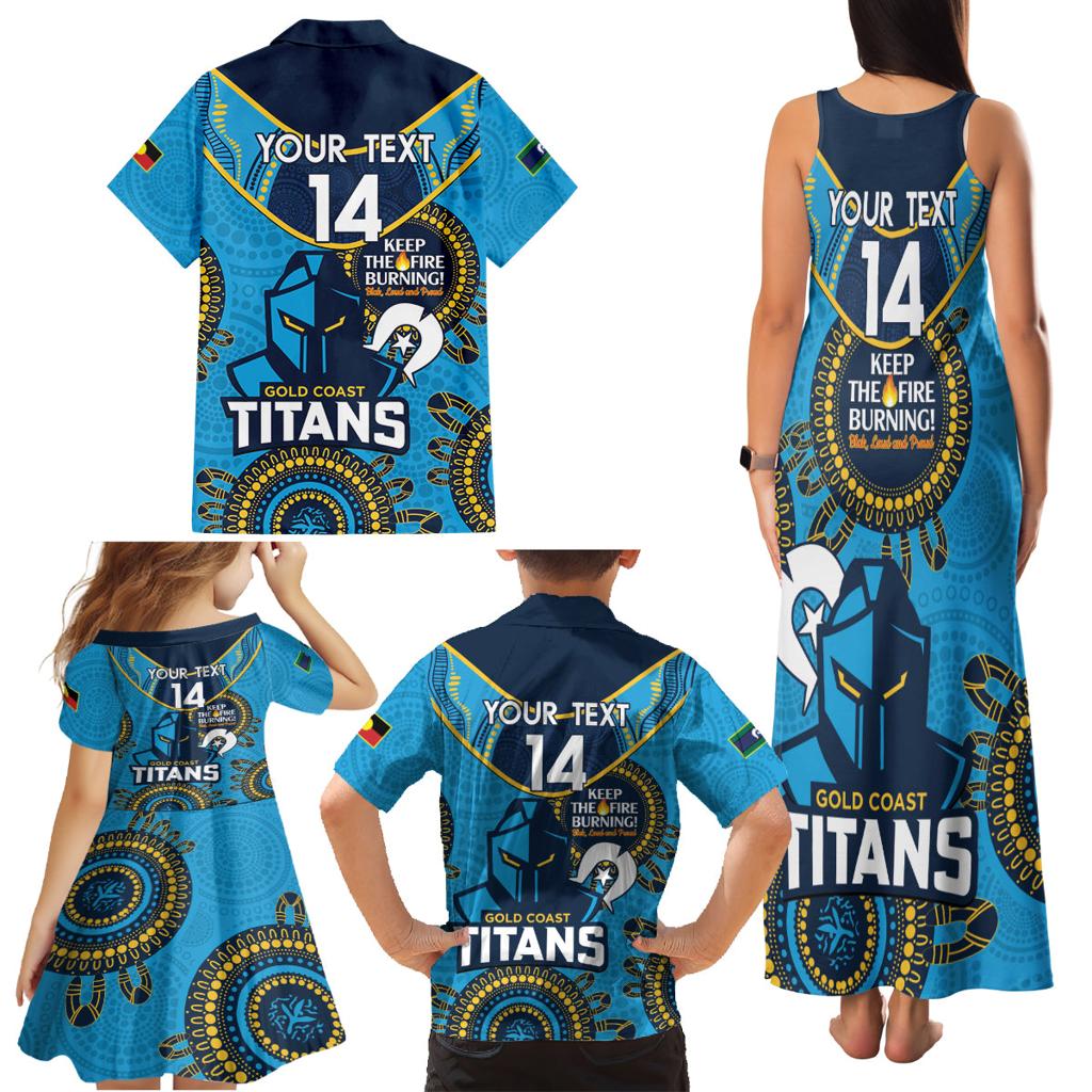 Custom NRL Titans NAIDOC Week Family Matching Tank Maxi Dress and Hawaiian Shirt Keep The Fire Burning Indigenous Art