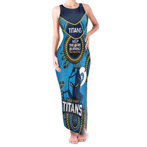 Custom NRL Titans NAIDOC Week Family Matching Tank Maxi Dress and Hawaiian Shirt Keep The Fire Burning Indigenous Art