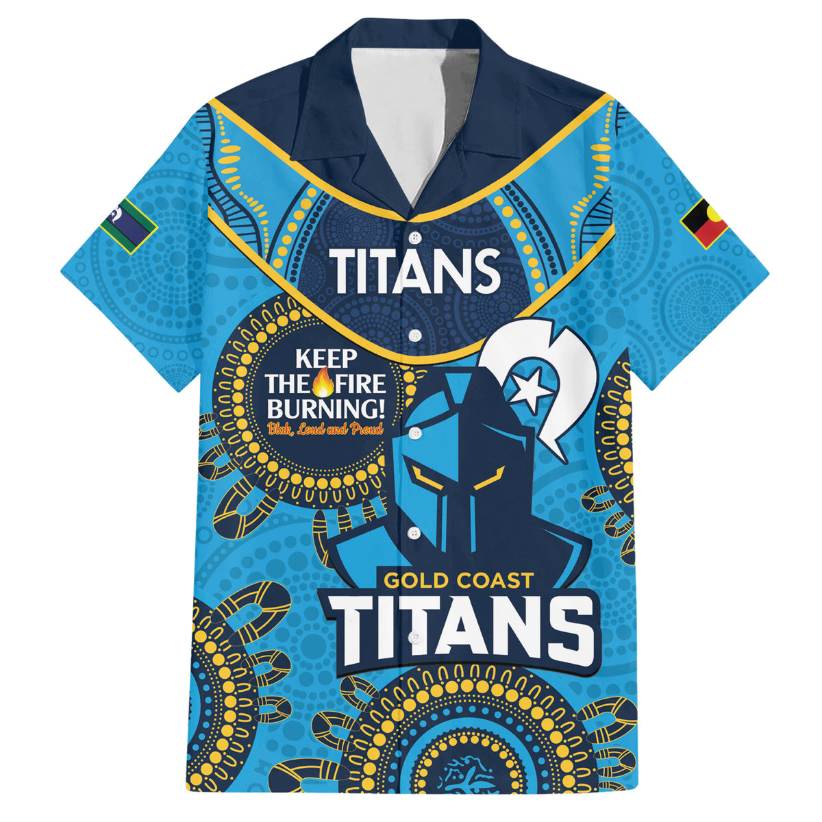 Custom NRL Titans NAIDOC Week Hawaiian Shirt Keep The Fire Burning Indigenous Art