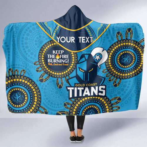 Custom NRL Titans NAIDOC Week Hooded Blanket Keep The Fire Burning Indigenous Art