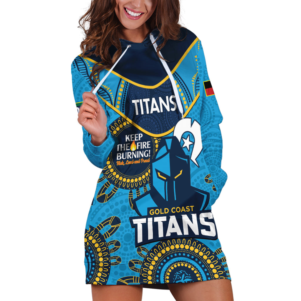 Custom NRL Titans NAIDOC Week Hoodie Dress Keep The Fire Burning Indigenous Art