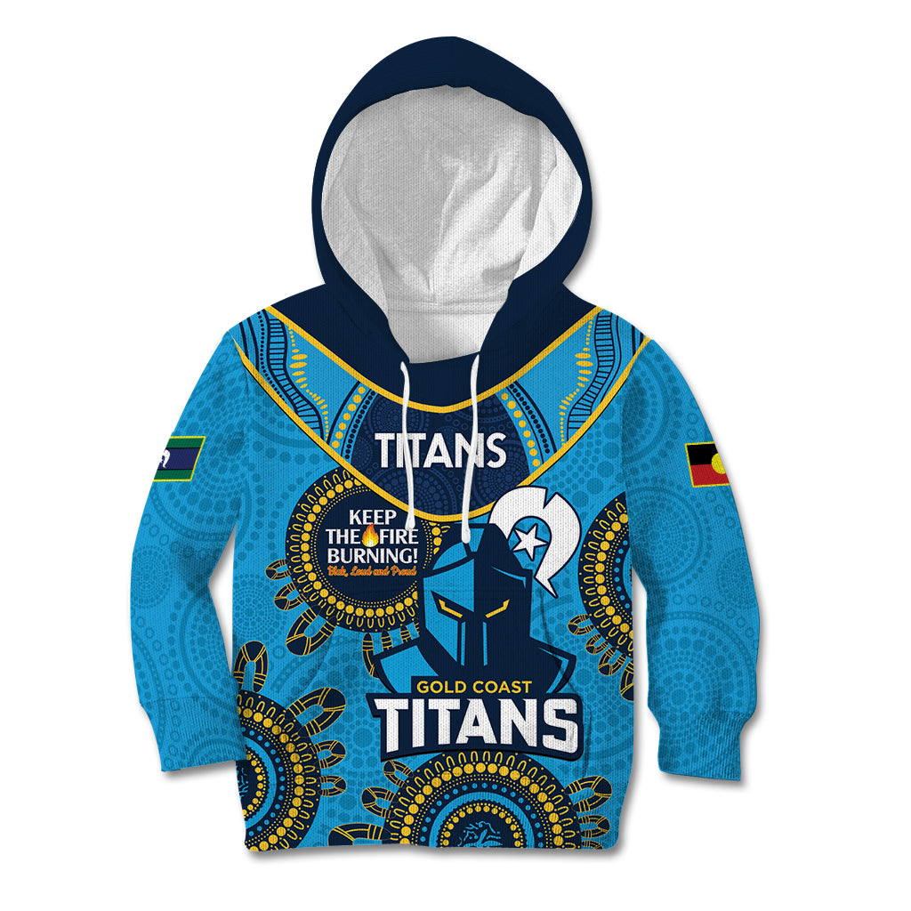 Custom NRL Titans NAIDOC Week Kid Hoodie Keep The Fire Burning Indigenous Art