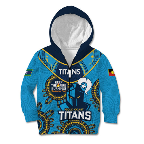 Custom NRL Titans NAIDOC Week Kid Hoodie Keep The Fire Burning Indigenous Art