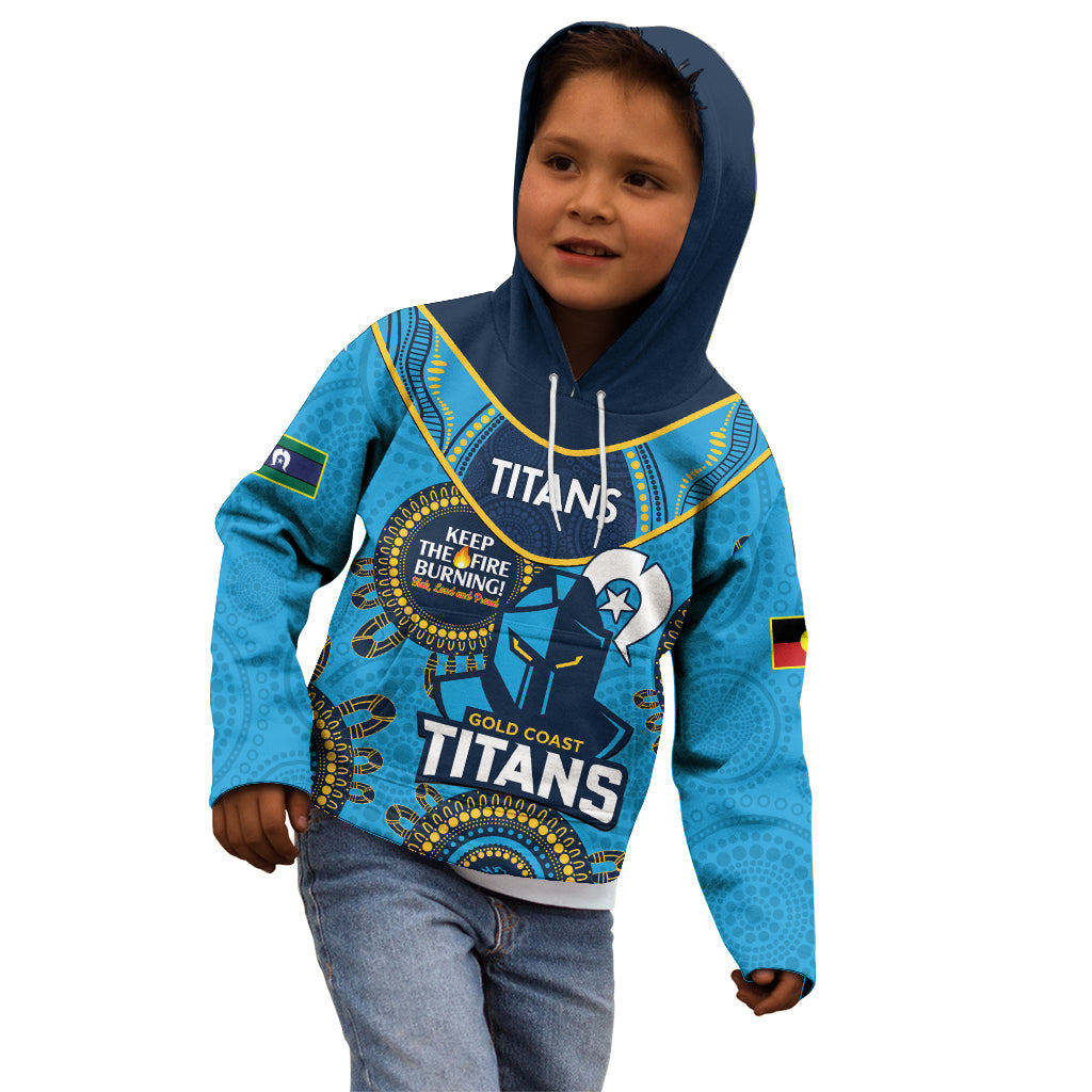Custom NRL Titans NAIDOC Week Kid Hoodie Keep The Fire Burning Indigenous Art