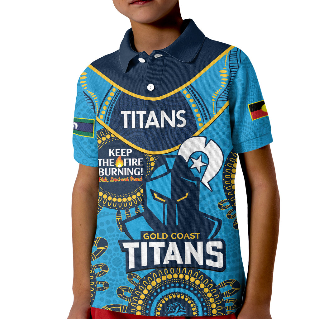 Custom NRL Titans NAIDOC Week Kid Polo Shirt Keep The Fire Burning Indigenous Art