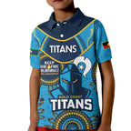 Custom NRL Titans NAIDOC Week Kid Polo Shirt Keep The Fire Burning Indigenous Art