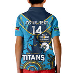 Custom NRL Titans NAIDOC Week Kid Polo Shirt Keep The Fire Burning Indigenous Art