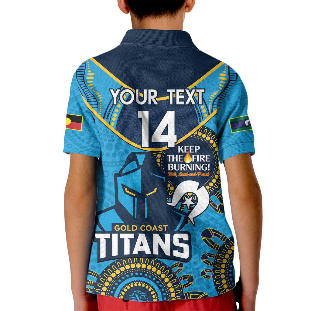 Custom NRL Titans NAIDOC Week Kid Polo Shirt Keep The Fire Burning Indigenous Art