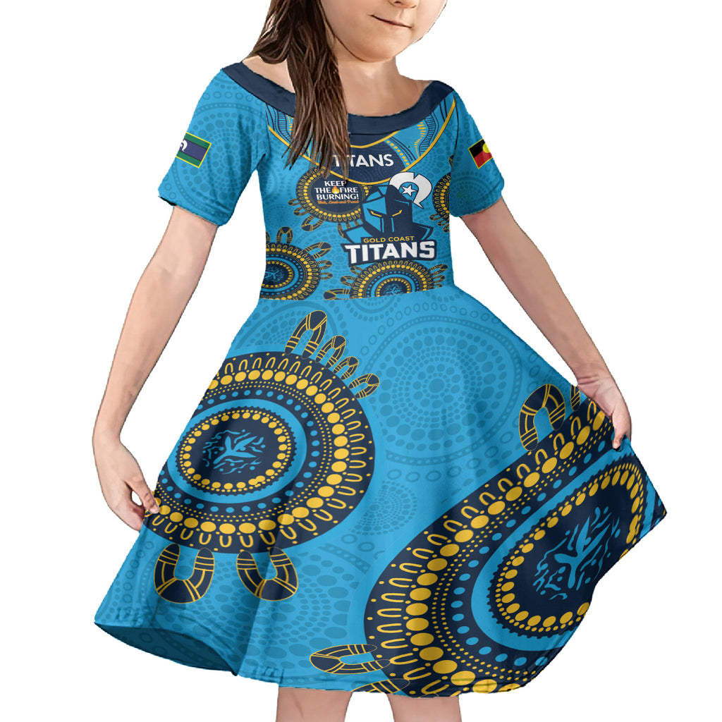 Custom NRL Titans NAIDOC Week Kid Short Sleeve Dress Keep The Fire Burning Indigenous Art