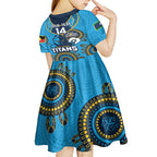 Custom NRL Titans NAIDOC Week Kid Short Sleeve Dress Keep The Fire Burning Indigenous Art