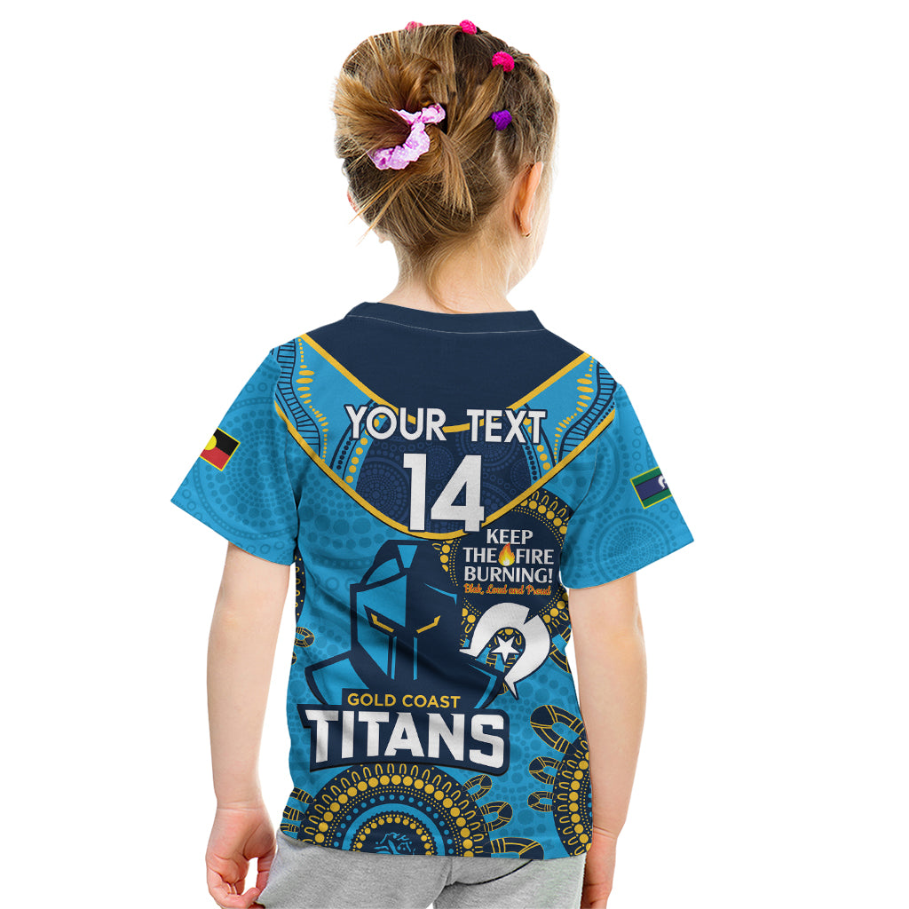 Custom NRL Titans NAIDOC Week Kid T Shirt Keep The Fire Burning Indigenous Art