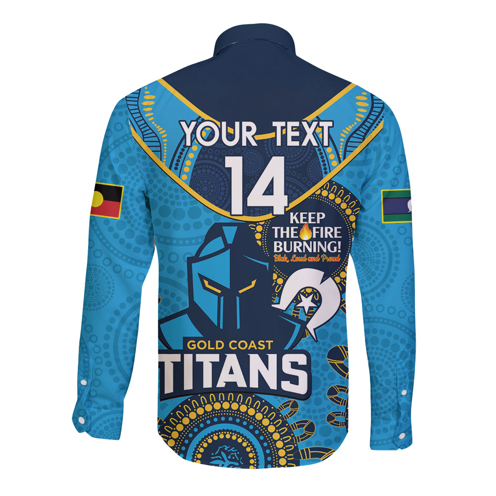 Custom NRL Titans NAIDOC Week Long Sleeve Button Shirt Keep The Fire Burning Indigenous Art