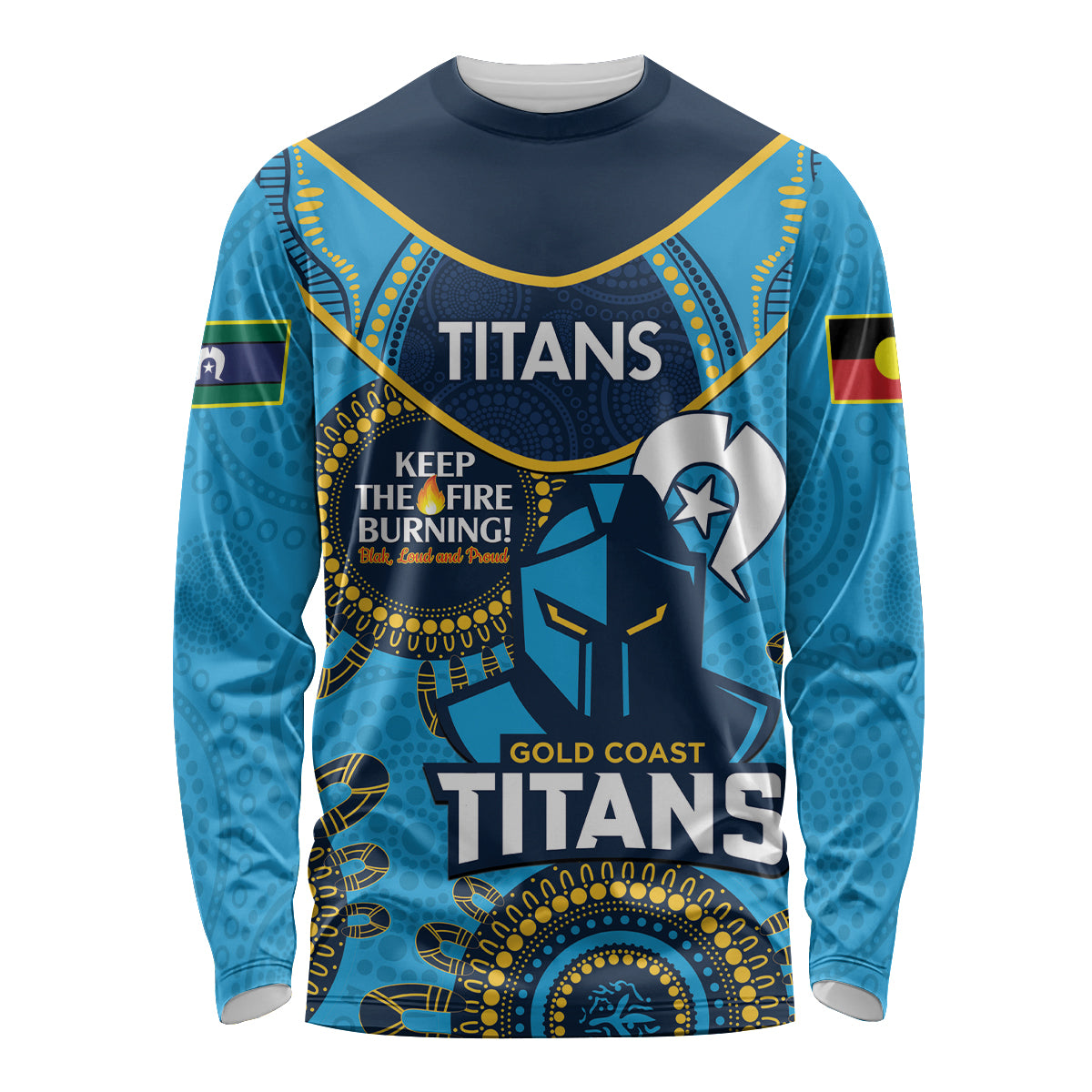Custom NRL Titans NAIDOC Week Long Sleeve Shirt Keep The Fire Burning Indigenous Art