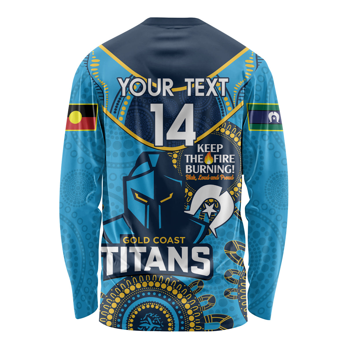 Custom NRL Titans NAIDOC Week Long Sleeve Shirt Keep The Fire Burning Indigenous Art