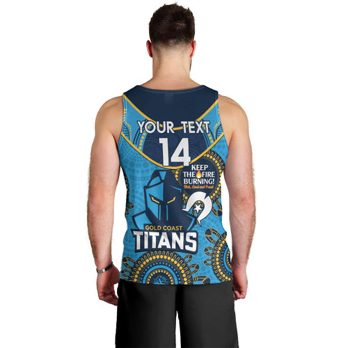 Custom NRL Titans NAIDOC Week Men Tank Top Keep The Fire Burning Indigenous Art