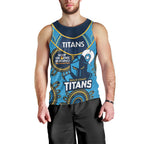 Custom NRL Titans NAIDOC Week Men Tank Top Keep The Fire Burning Indigenous Art