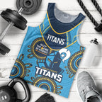 Custom NRL Titans NAIDOC Week Men Tank Top Keep The Fire Burning Indigenous Art