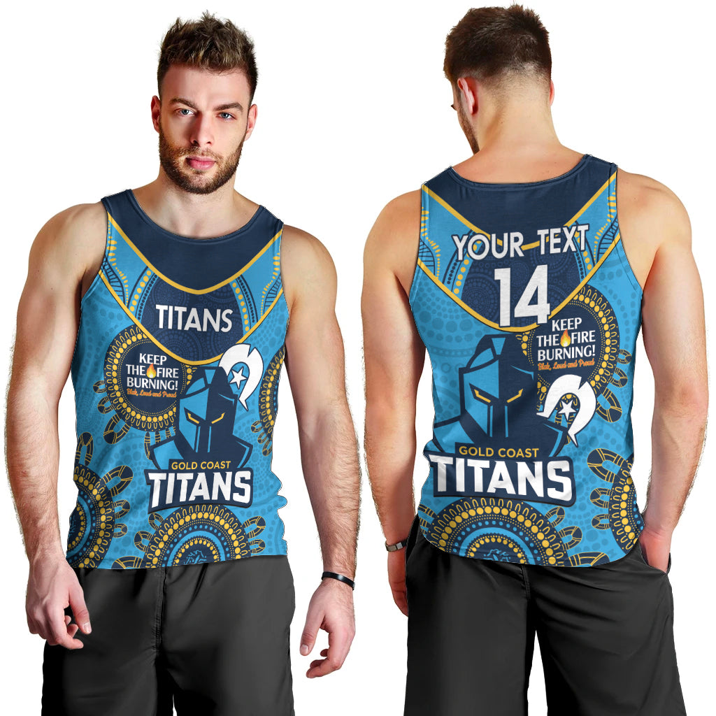 Custom NRL Titans NAIDOC Week Men Tank Top Keep The Fire Burning Indigenous Art