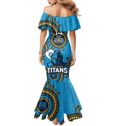 Custom NRL Titans NAIDOC Week Mermaid Dress Keep The Fire Burning Indigenous Art