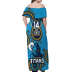 Custom NRL Titans NAIDOC Week Off Shoulder Maxi Dress Keep The Fire Burning Indigenous Art