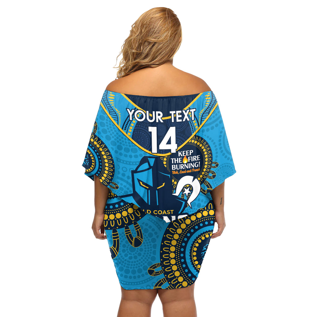 Custom NRL Titans NAIDOC Week Off Shoulder Short Dress Keep The Fire Burning Indigenous Art