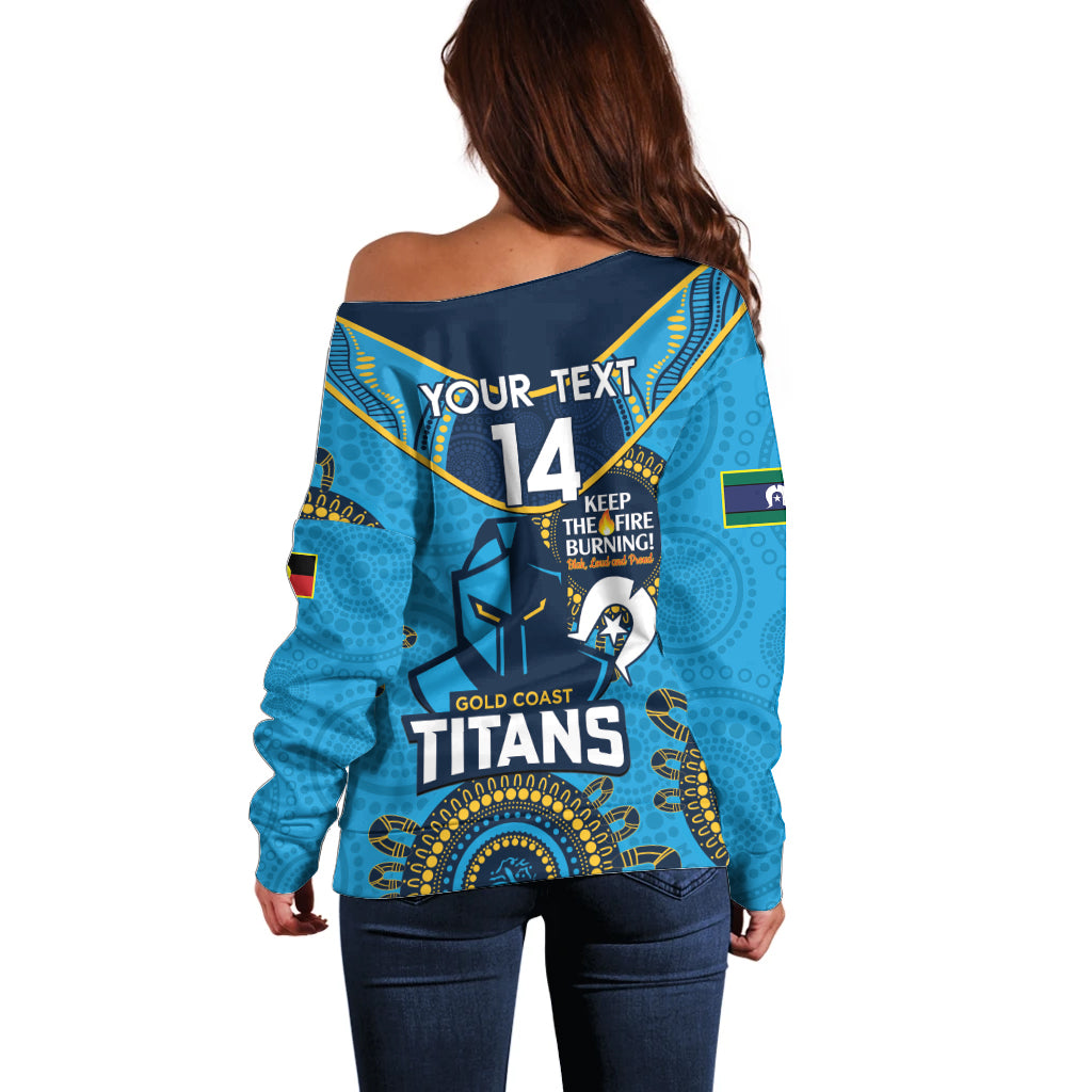 Custom NRL Titans NAIDOC Week Off Shoulder Sweater Keep The Fire Burning Indigenous Art