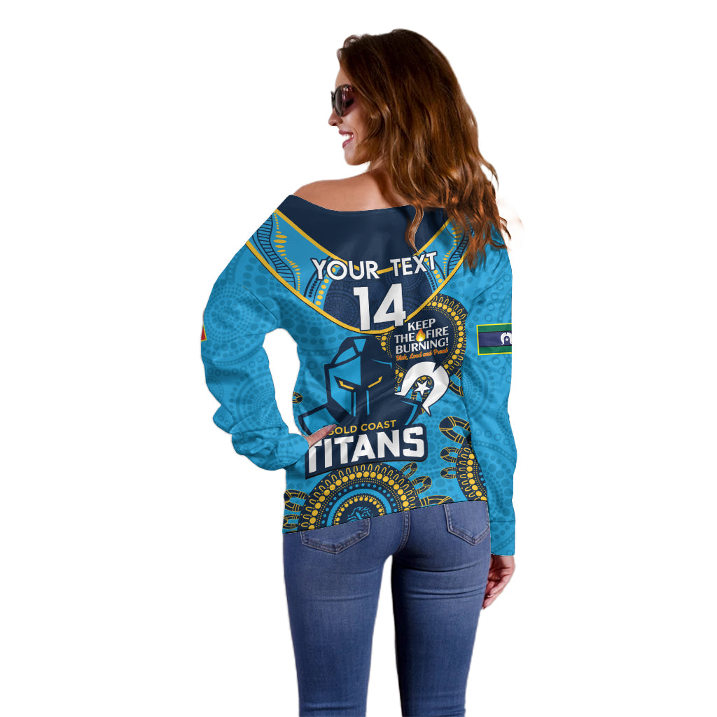 Custom NRL Titans NAIDOC Week Off Shoulder Sweater Keep The Fire Burning Indigenous Art