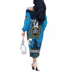 Custom NRL Titans NAIDOC Week Off The Shoulder Long Sleeve Dress Keep The Fire Burning Indigenous Art