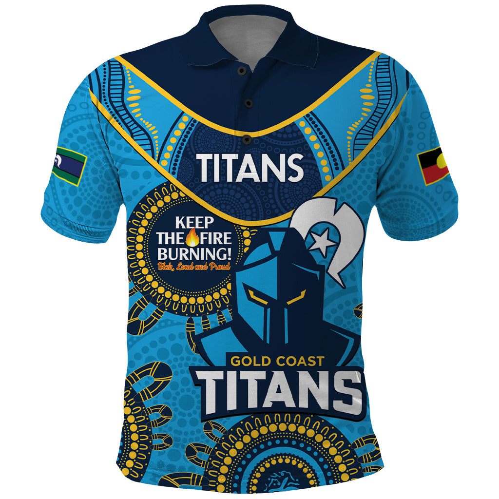 Custom NRL Titans NAIDOC Week Polo Shirt Keep The Fire Burning Indigenous Art